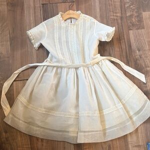 Vintage 60s Girls White Cotton Party Sunday Easter Communion Dress Size 6